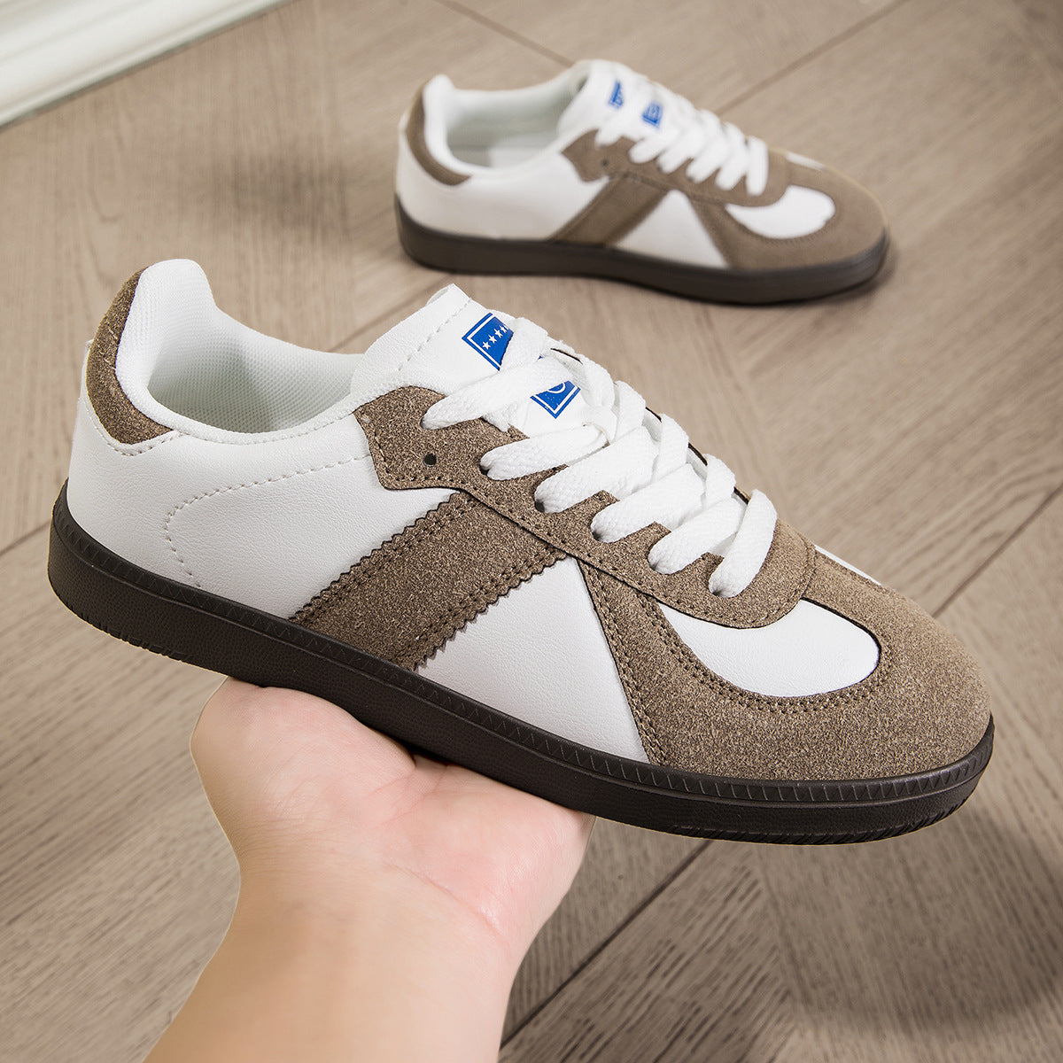 Womens Style White Lace Up Casual Sneakers With A Leopard Print Flat Sole