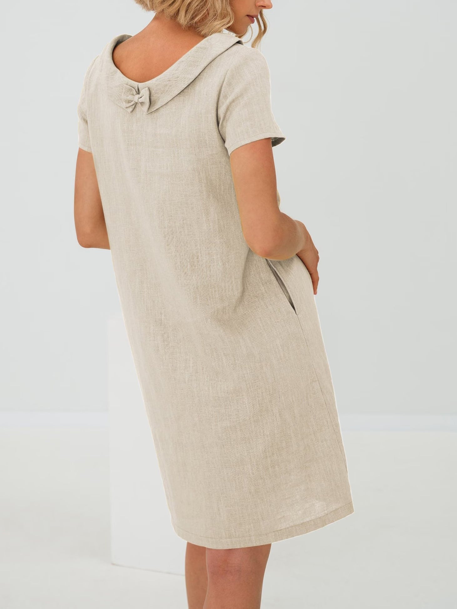 Cotton And Linen Round Neck Short Sleeve Dress
