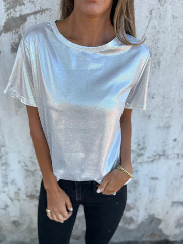 Loose Fit Round Neck Solid Color Short Sleeve
