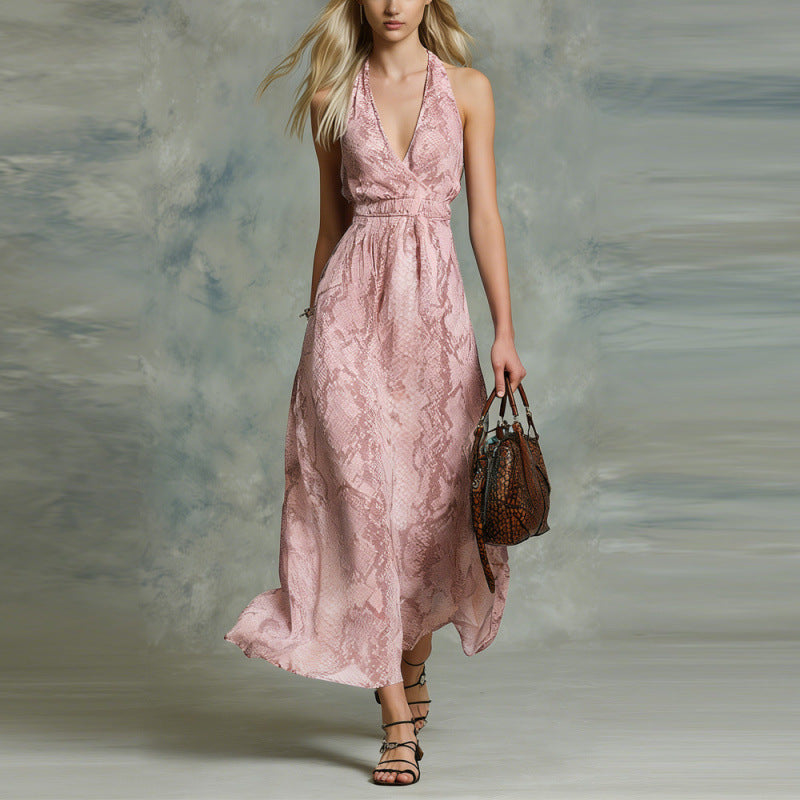 Deep V-neck Sleeveless Halter neck Casual French-style Dress