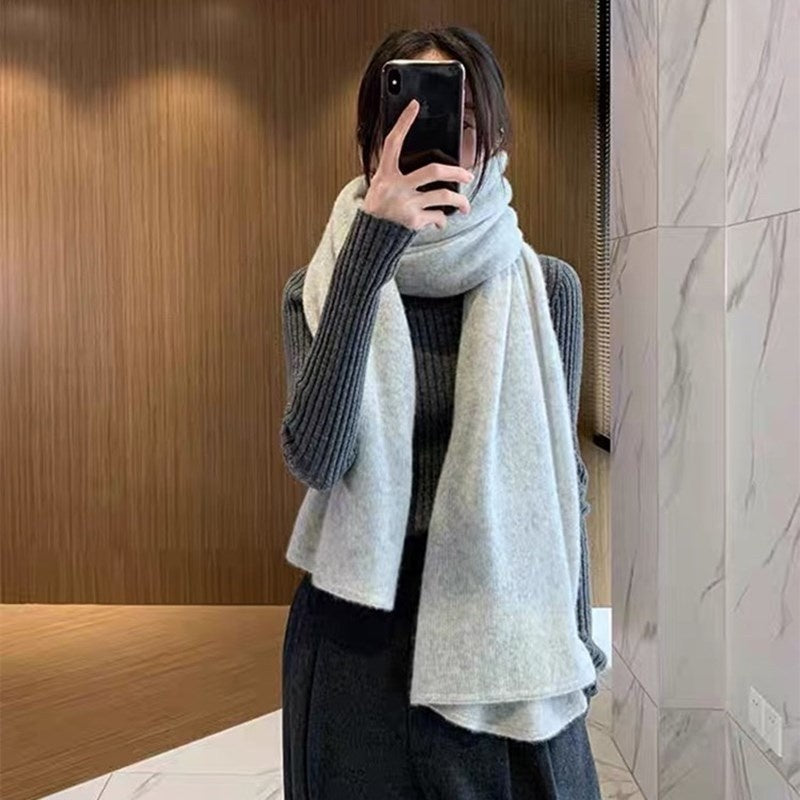 Pure Wool Scarf Relaxed And Slouchy Knitted Neck Warmer Solid-color Cashmere Shawl For Warmth And Neck Protection