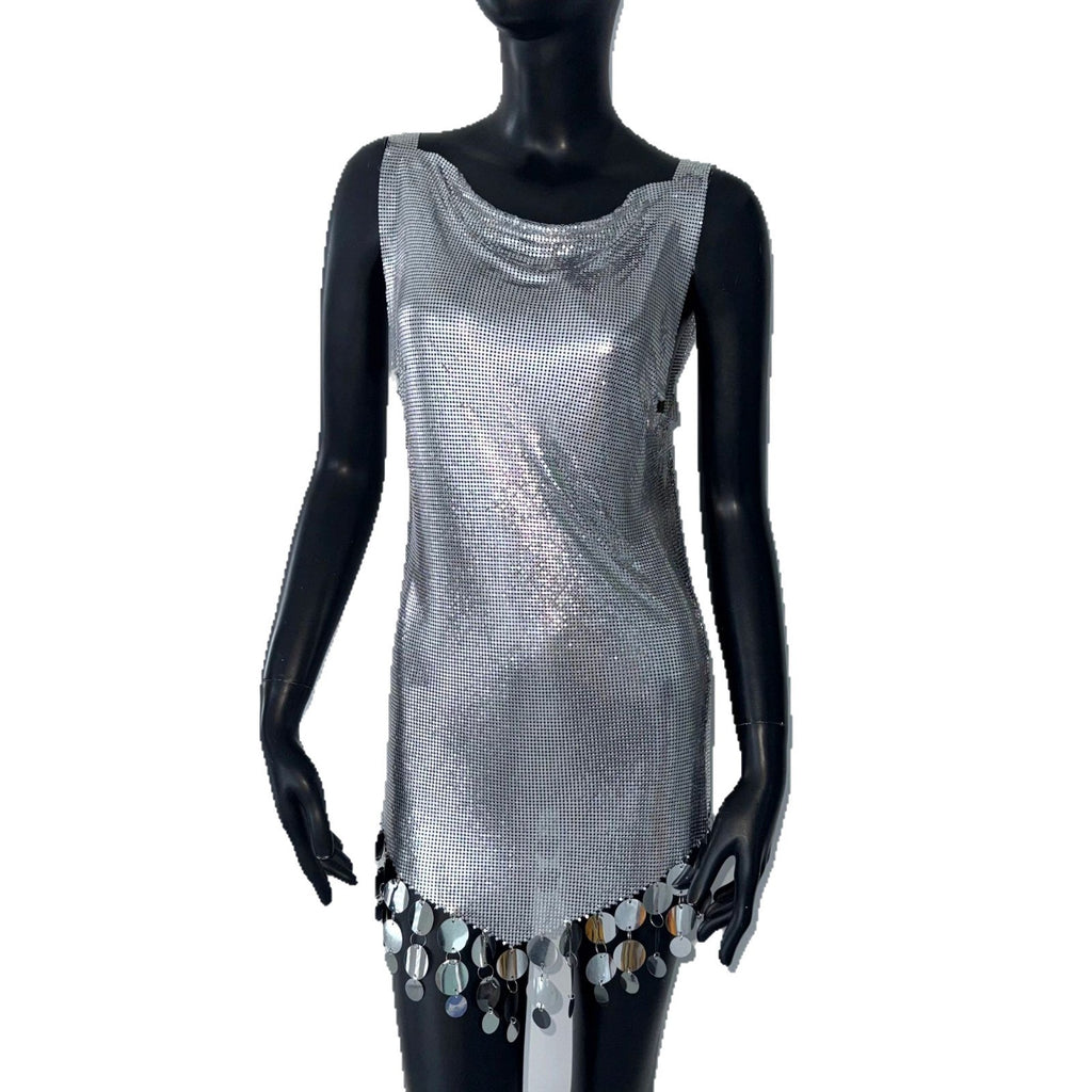 Sequins Dress Metal Stitching Vest Split