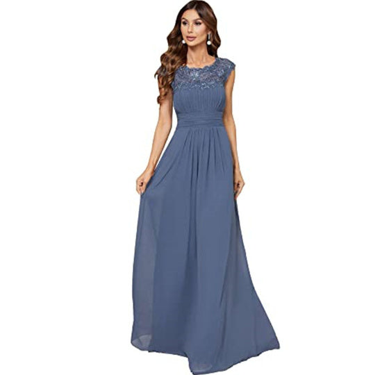 Bridesmaid Dress Women's Cover Sleeve Chiffon Pleated Lace Dress