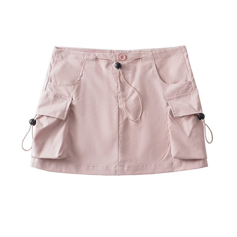 Low Waist Drawstring Elastic Side Workwear With Pocket Skirt