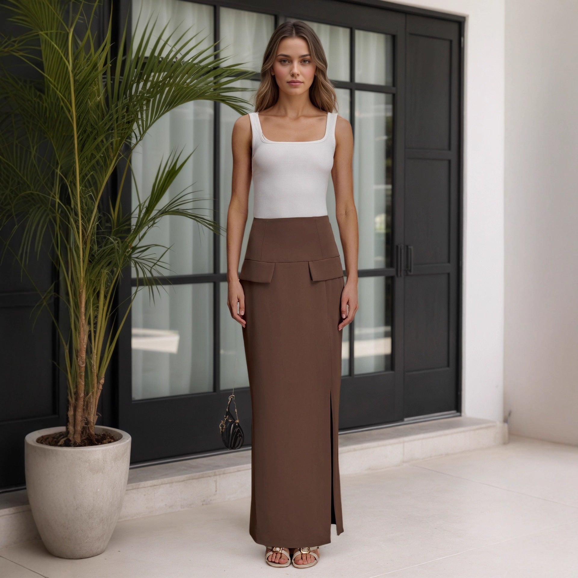 Women's High-waisted Slimming High-slit Long Bodycon Skirt