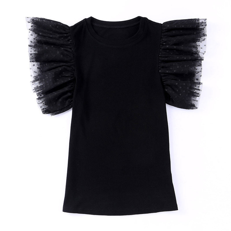 Women's Ruffle Sleeve Pullover Solid Color Short Sleeve Simple Top