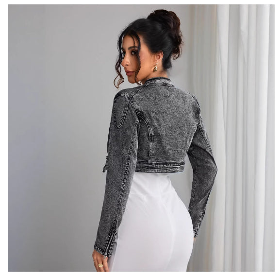 Retro Short Casual Denim Jacket With Zipper