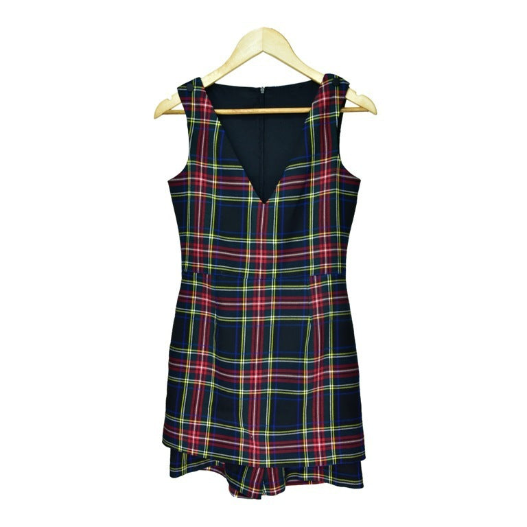 Autumn And Winter British Style Plaid V-neck Slim Fit Dress
