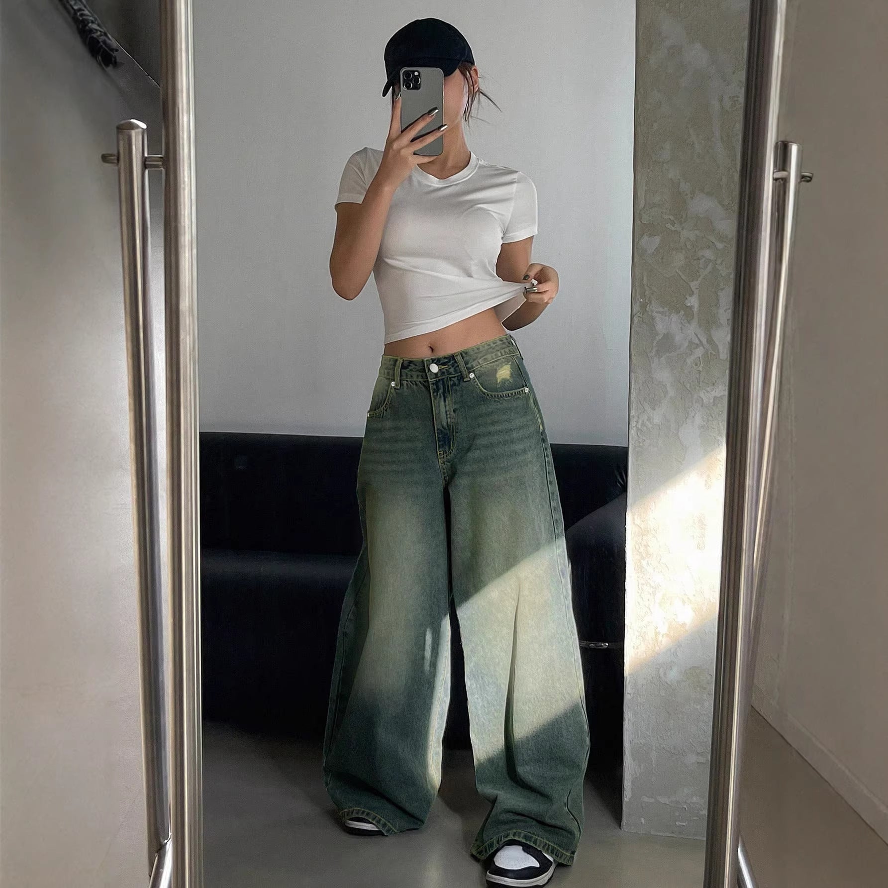 Water-washed Blue Wide-leg Extra-long Floor-length Jeans