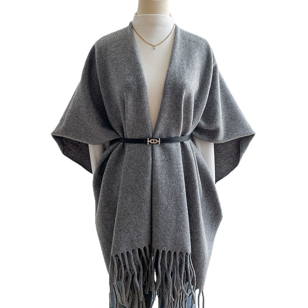 Solid Color Fashion Retro High-grade Travel Warm Outerwear Cloak Robe