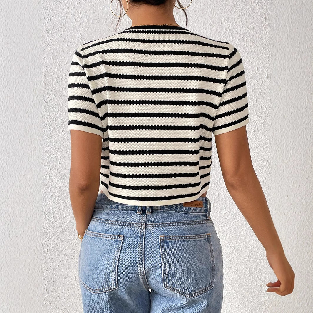 Women's Striped Tie-dye Spliced Fashion Short Sleeve