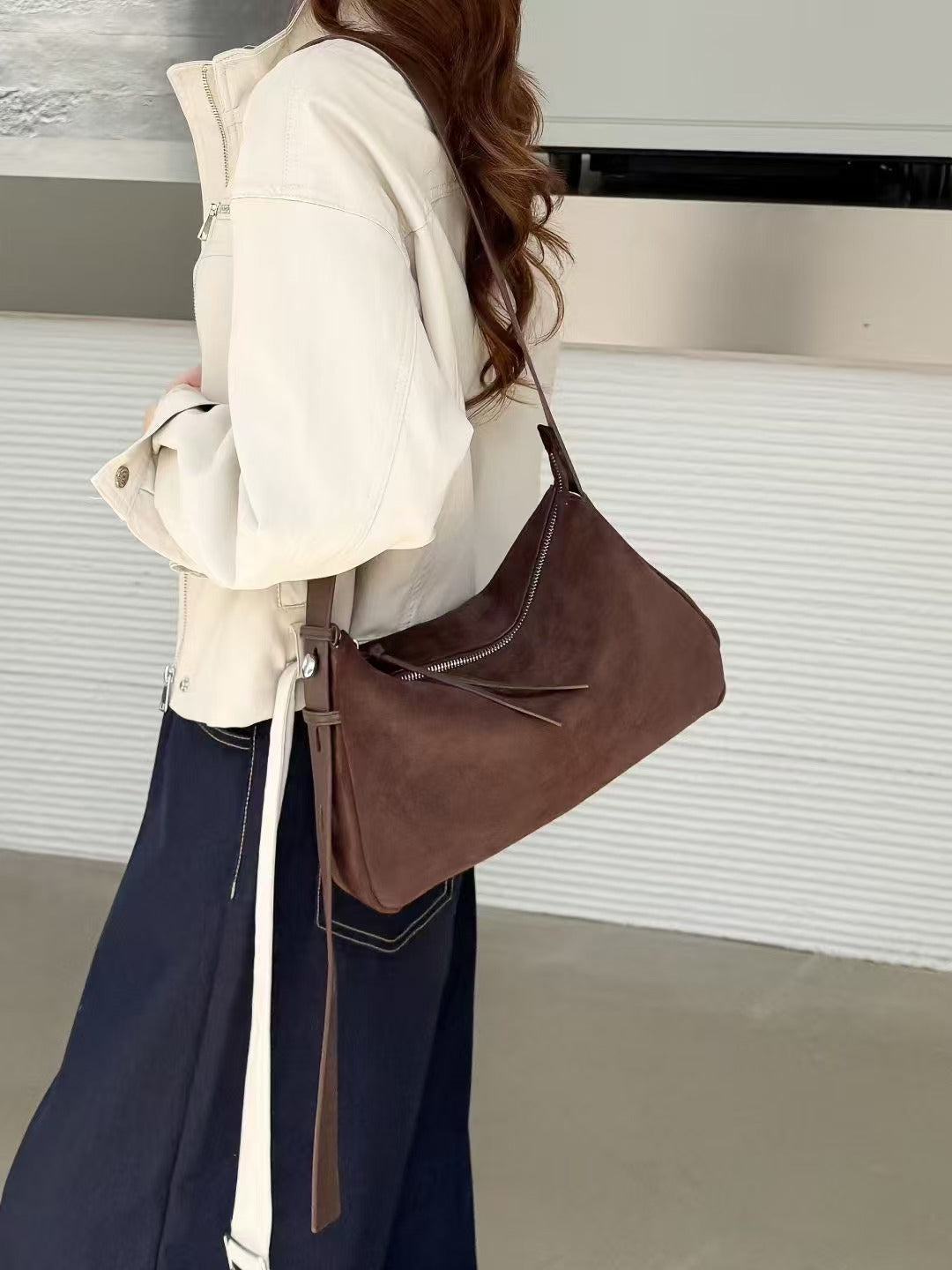 Genuine Leather Pillow Bag Frosted Cowhide Shoulder Bag