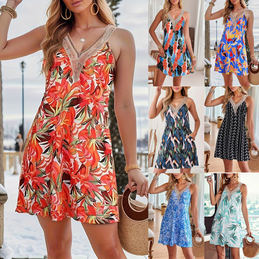 Women's Summer Beach Lace V-neck Tank Dress