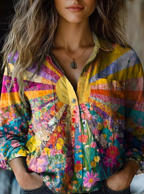 New Women's Long Sleeved Shirt For Summer Fashion, 3D Printed Shirt With Floral Pattern