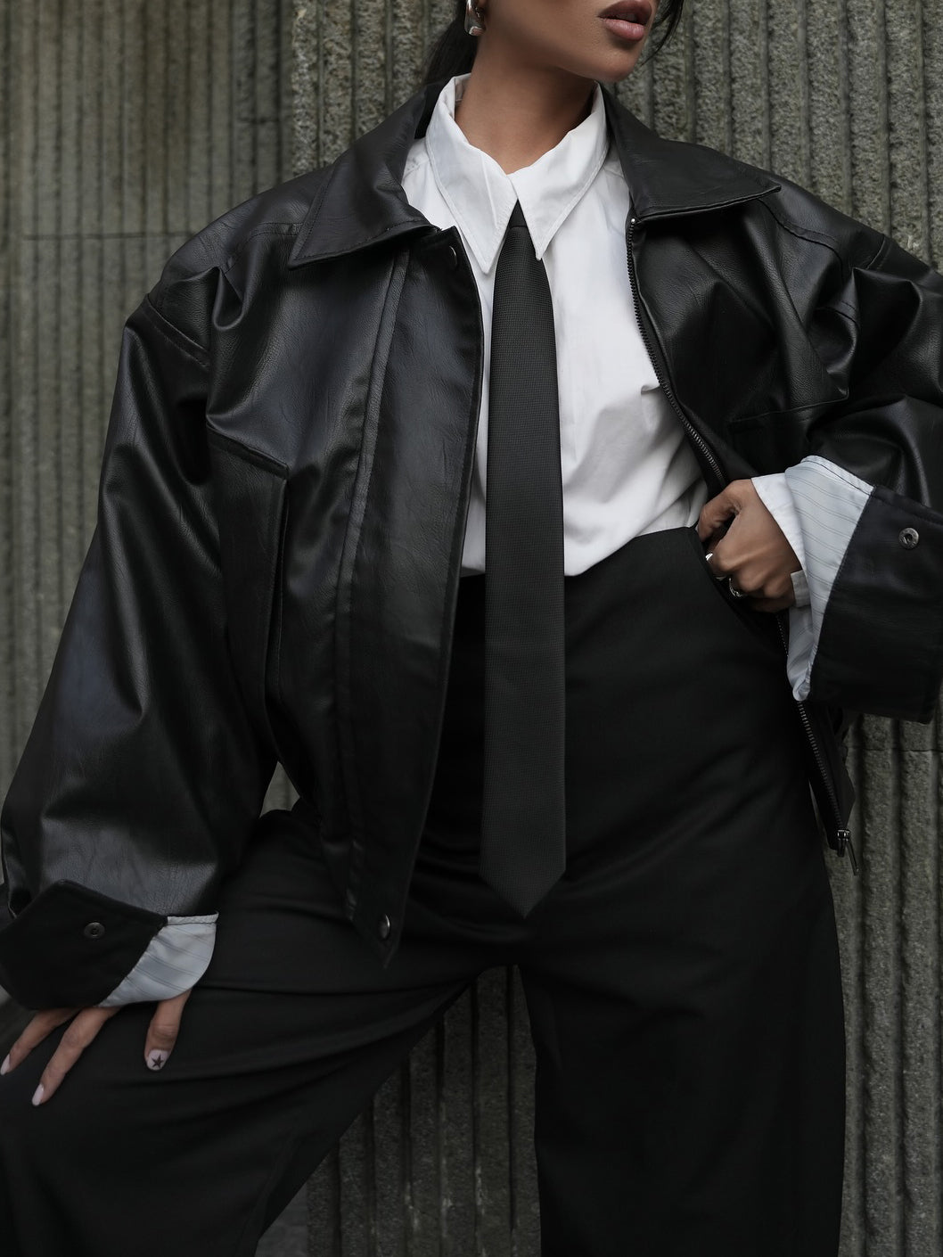 Black Oversized Leather Jacket