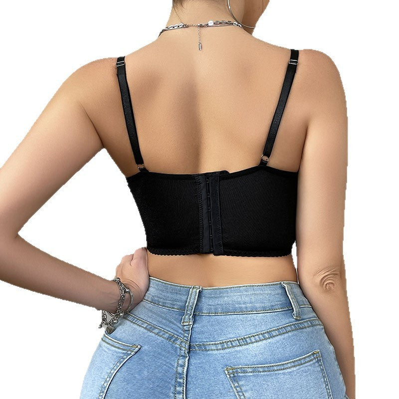 Mesh See-through European And American Strap Steel Ring Vest