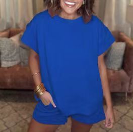 Solid Color Round Neck Short Sleeves Top Shorts Suit