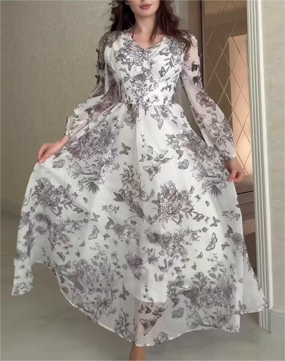 French Slim Fit Long Large Hem Holiday Dress