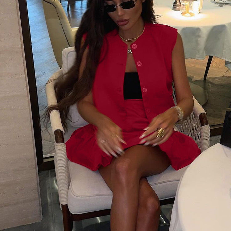Sleeveless Shirt Vest Top Fishtail Skirt Two-piece Set
