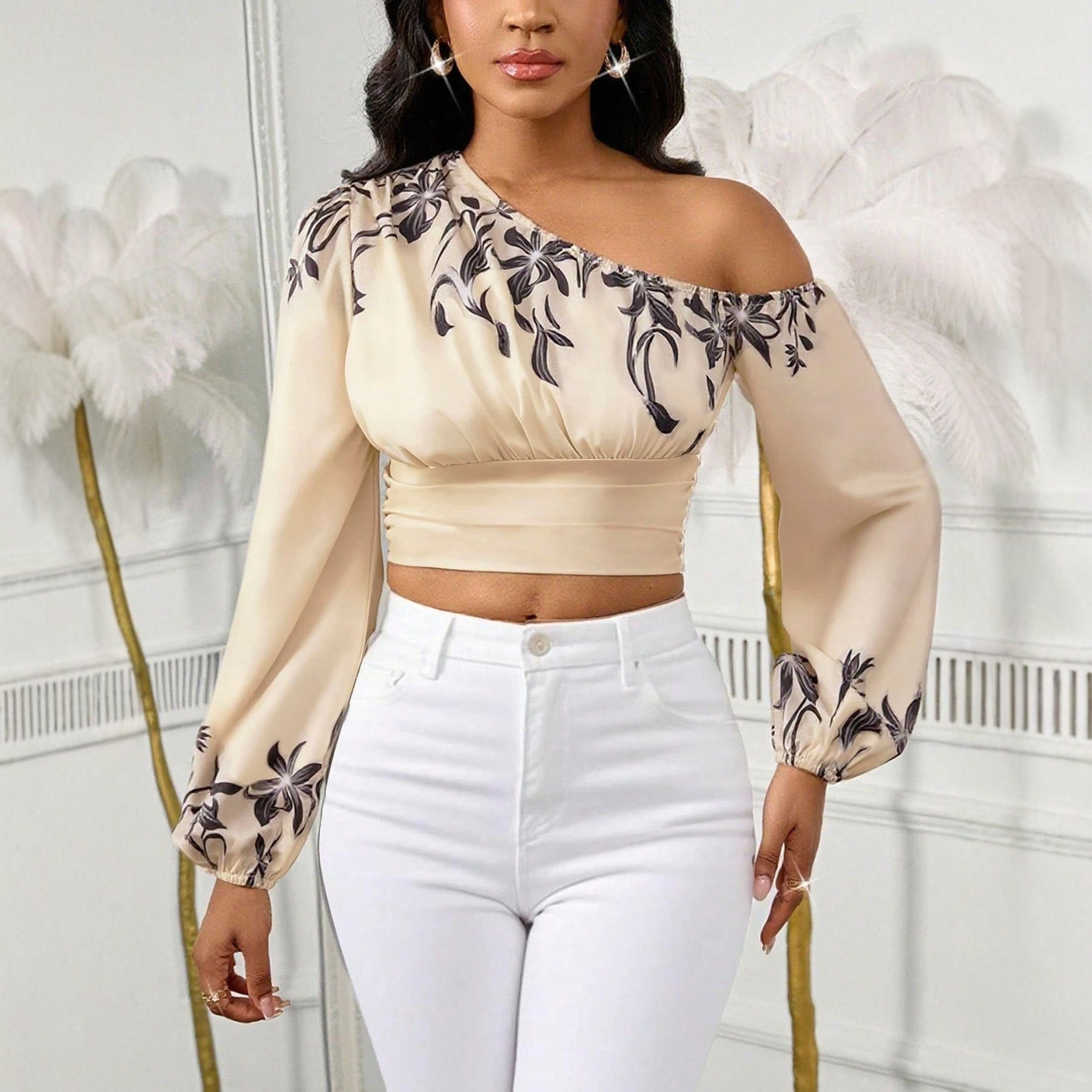 Womens Printed Off-the-Shoulder Top
