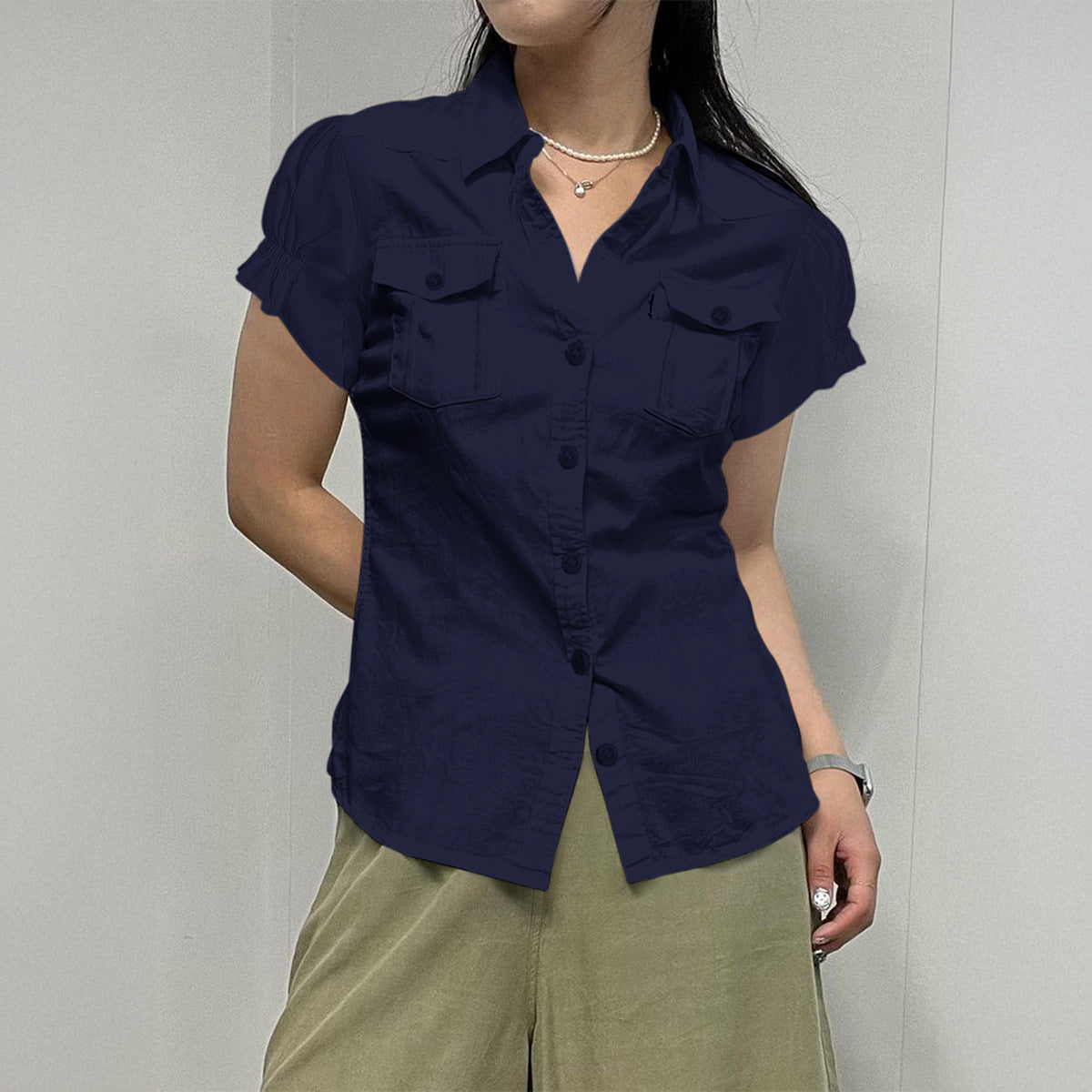 Y2g Hot Girl Style Short Sleeve Button Open Shirt For Women
