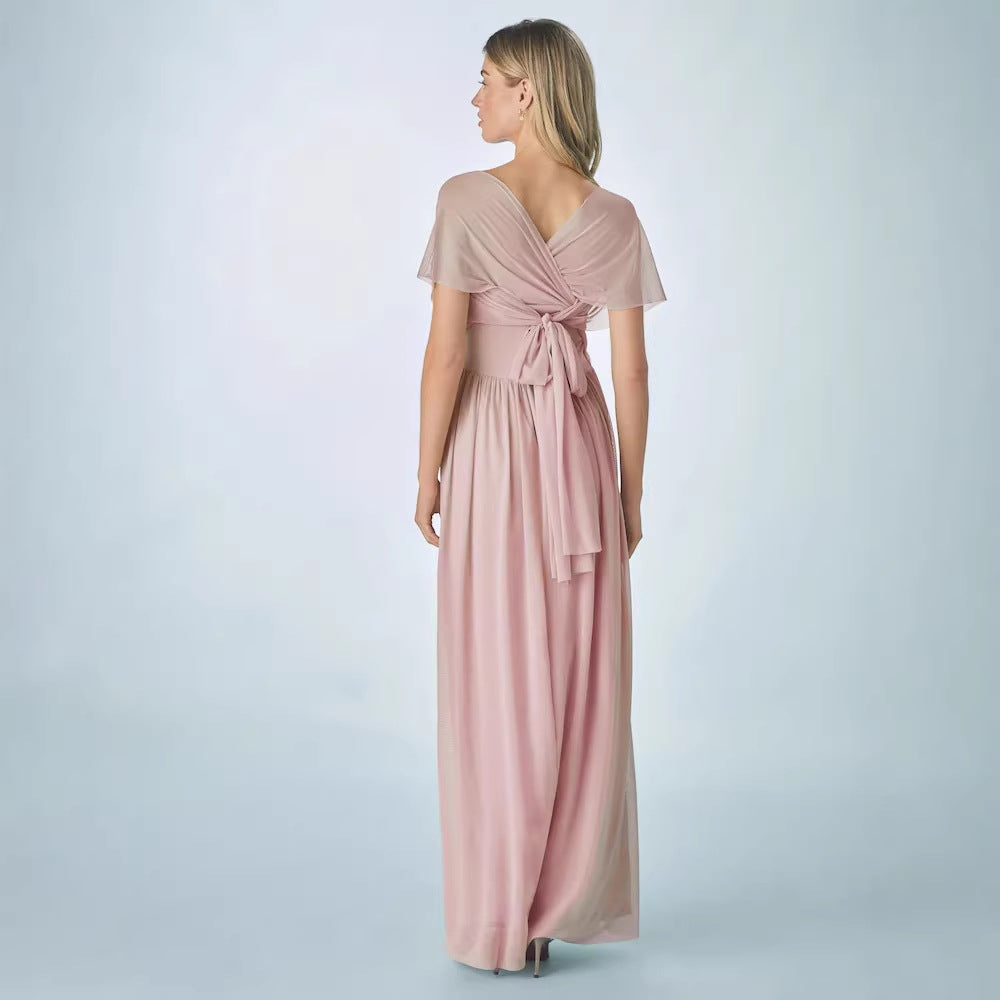 Pleated Solid-Colored Strap Three-Way Dress