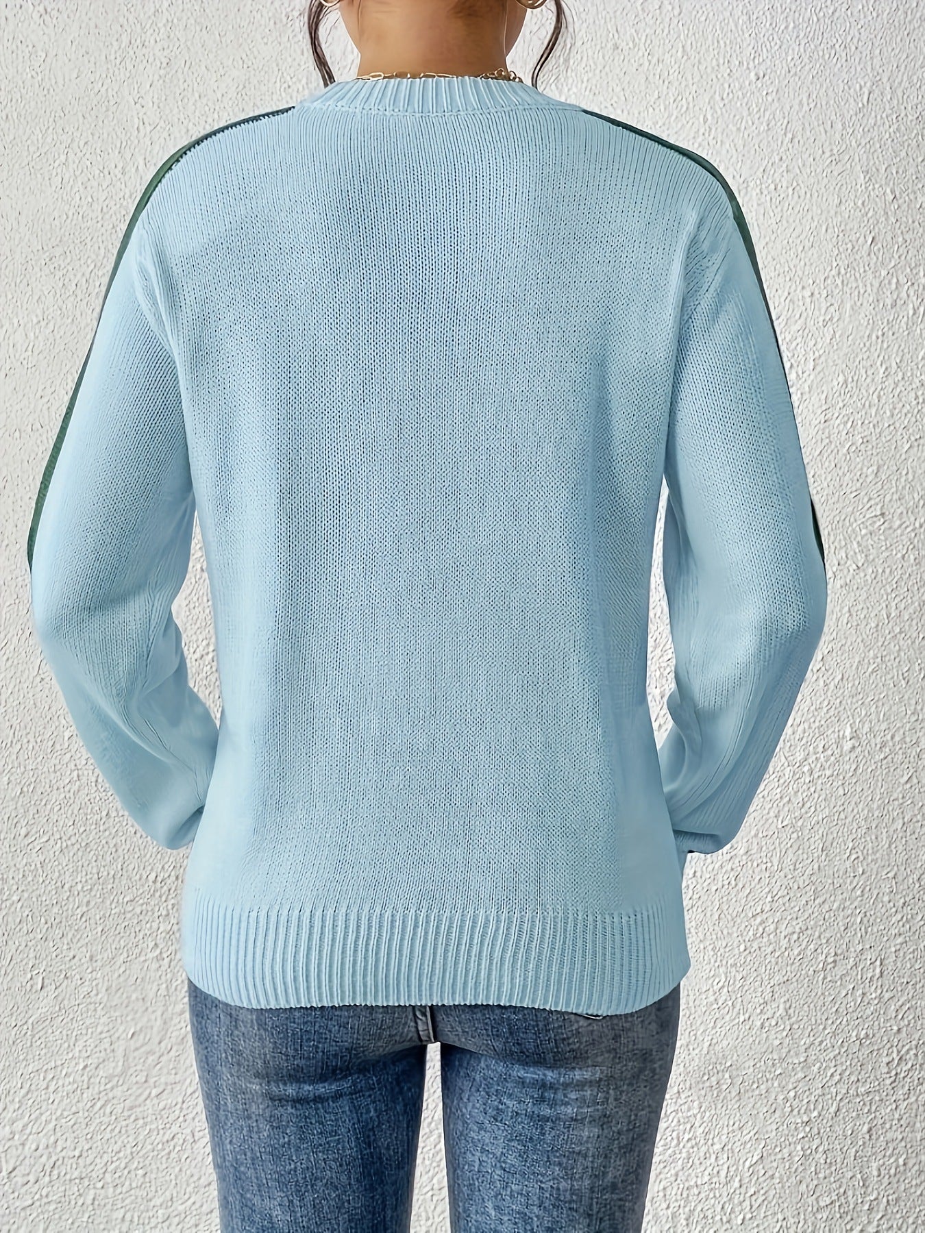 Versatile Round Neck Color-blocked Loose Knit Pullover