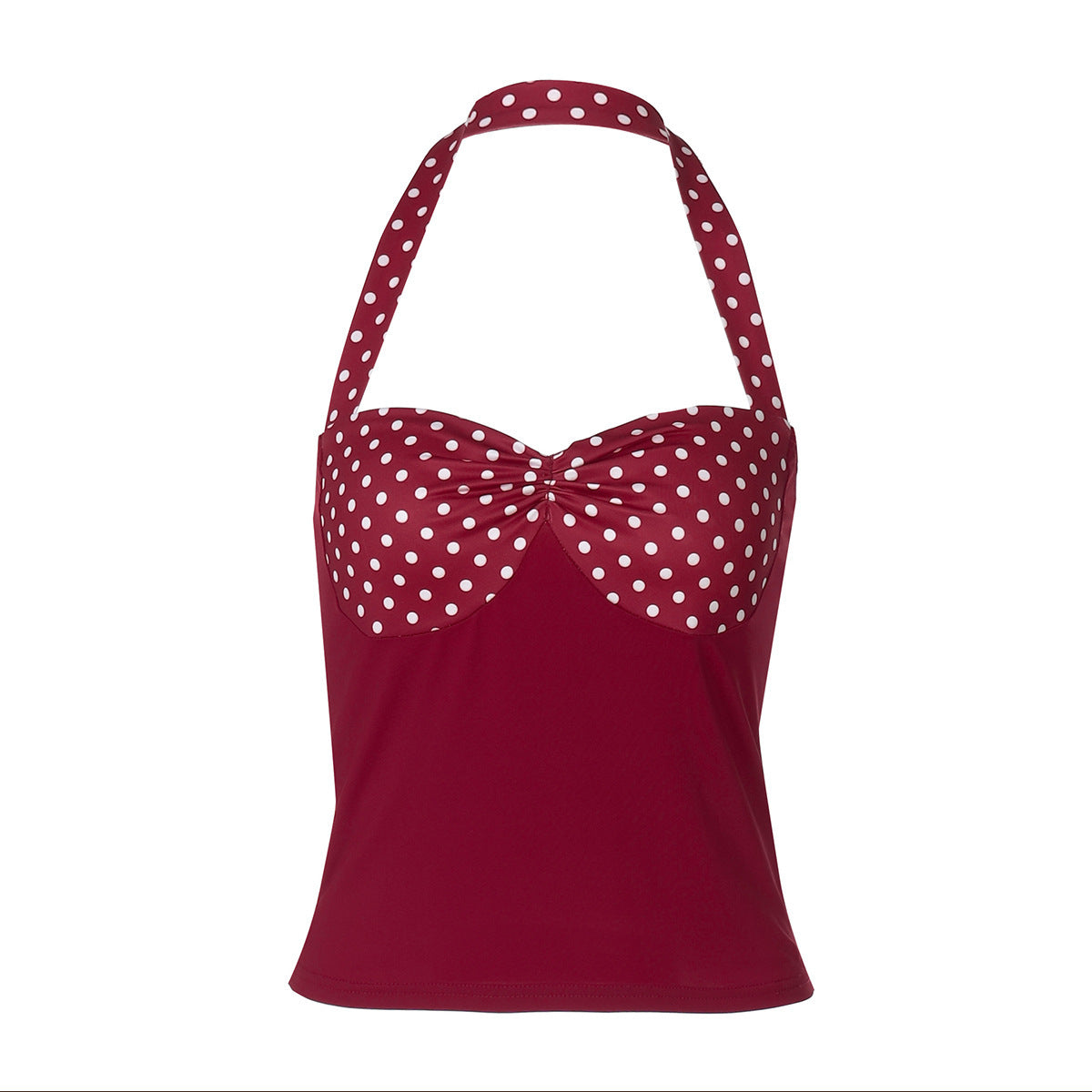 European And American Pure Desire Contrast Color Dot Design Sense Halter Backless Top