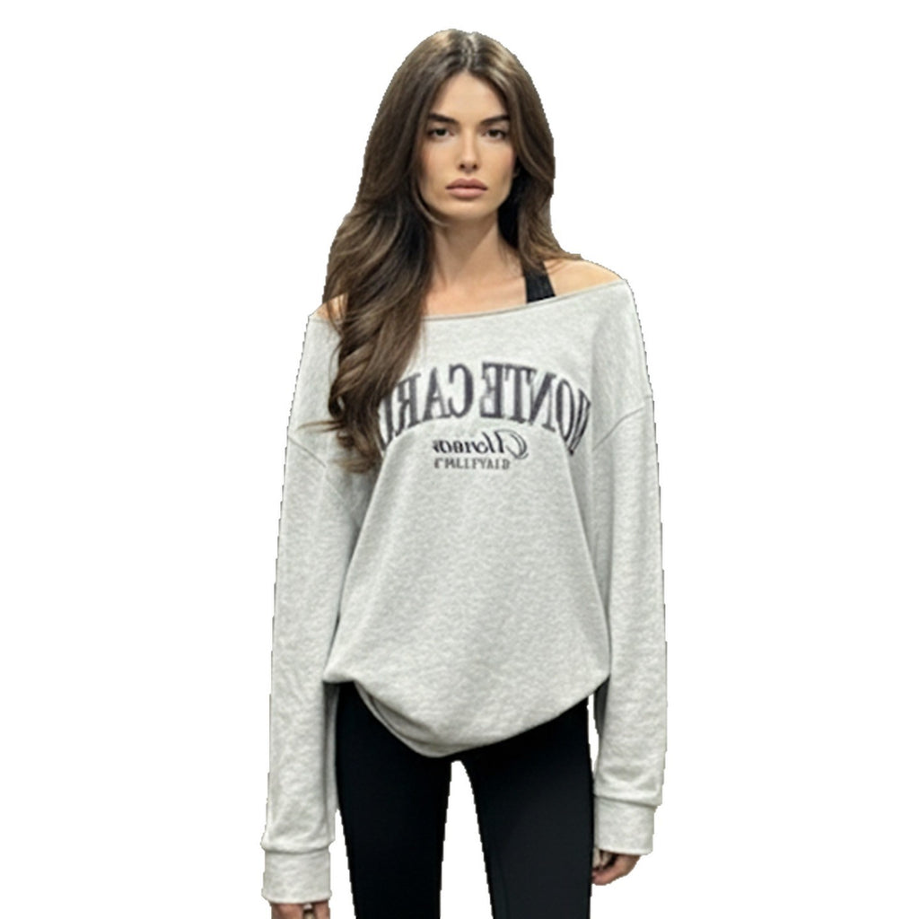 American-style Retro Shoulder Sweater Letter Print Long Sleeve