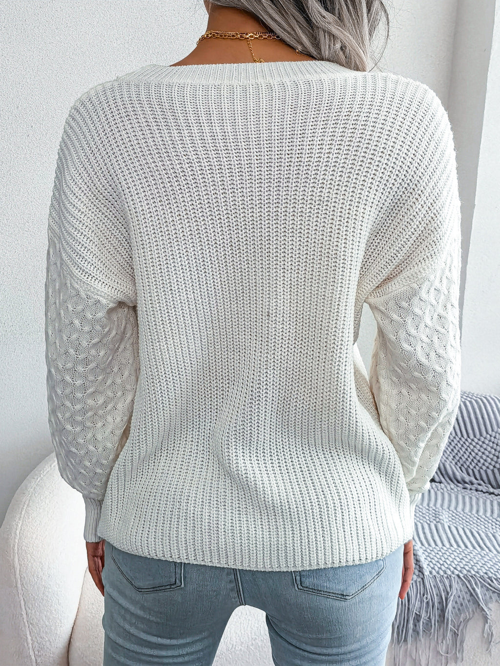 Casual Lantern Sleeve Knitted Sweater