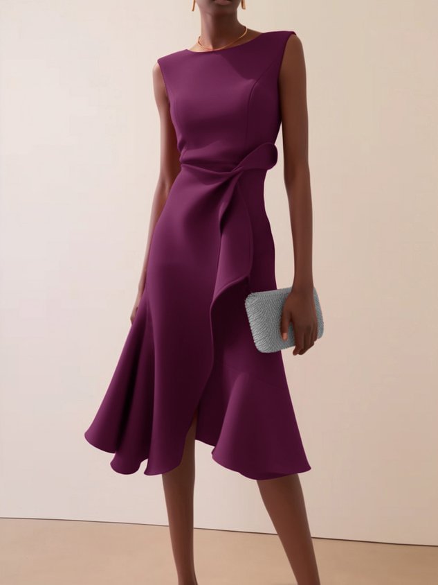 Women's Sleeveless Round Neck Red Temperament Dress