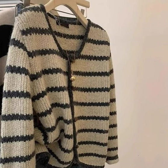 Vintage Stripe Knitted Coat For Women Autumn And Winter