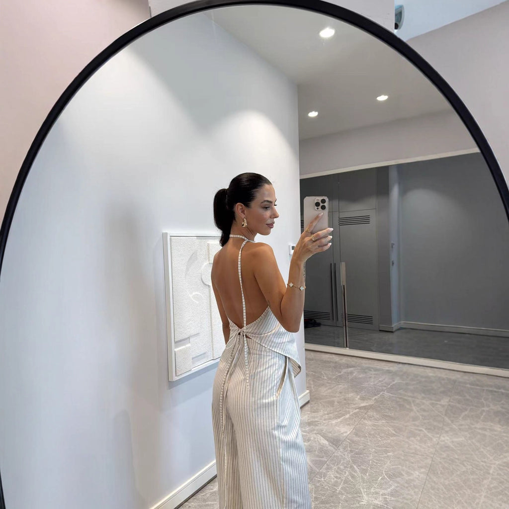 Off-shoulder Striped Irregular Top And Pants Two-piece Set