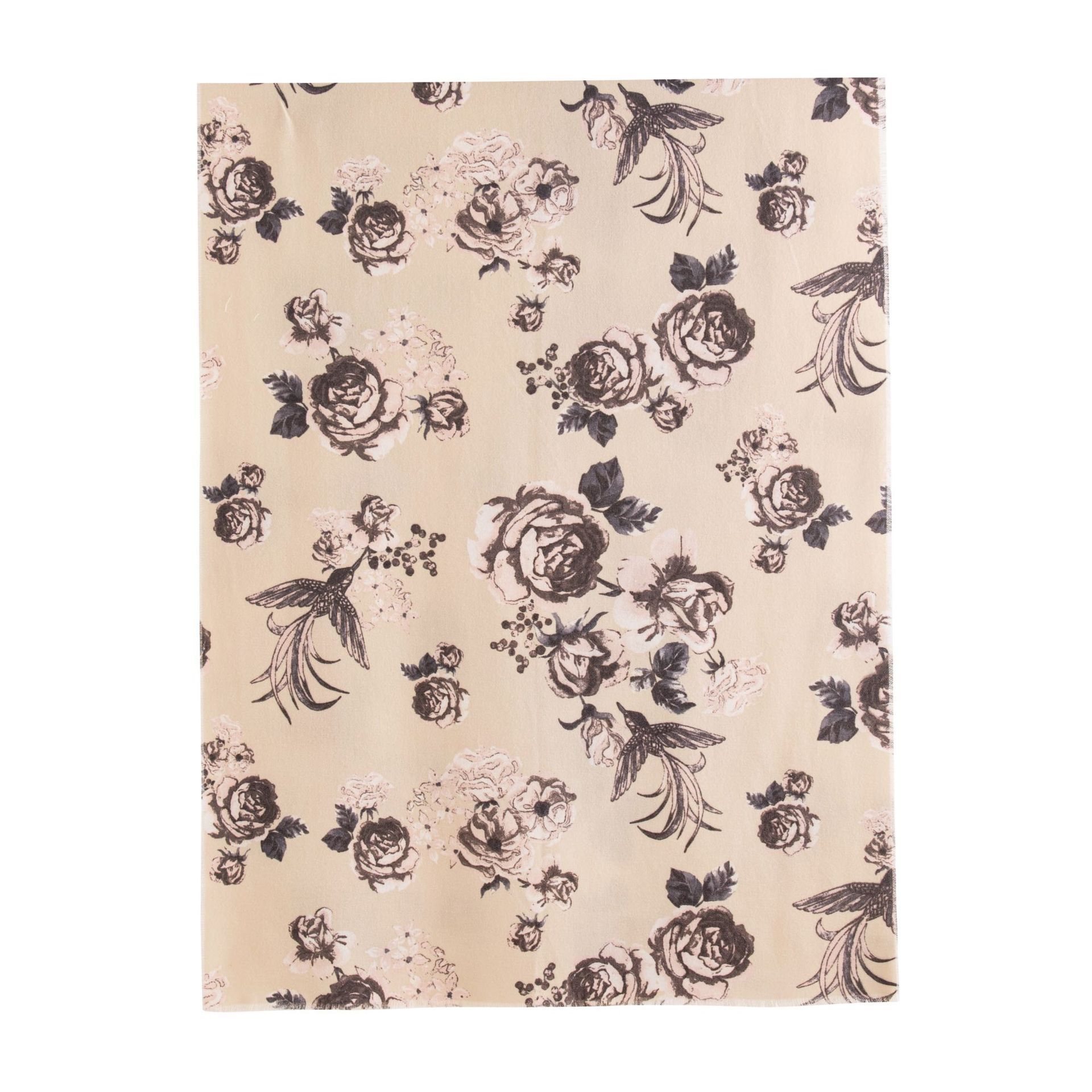Cashmere-like Tassel Shawl Rose Print Cold-proof Warm Scarf
