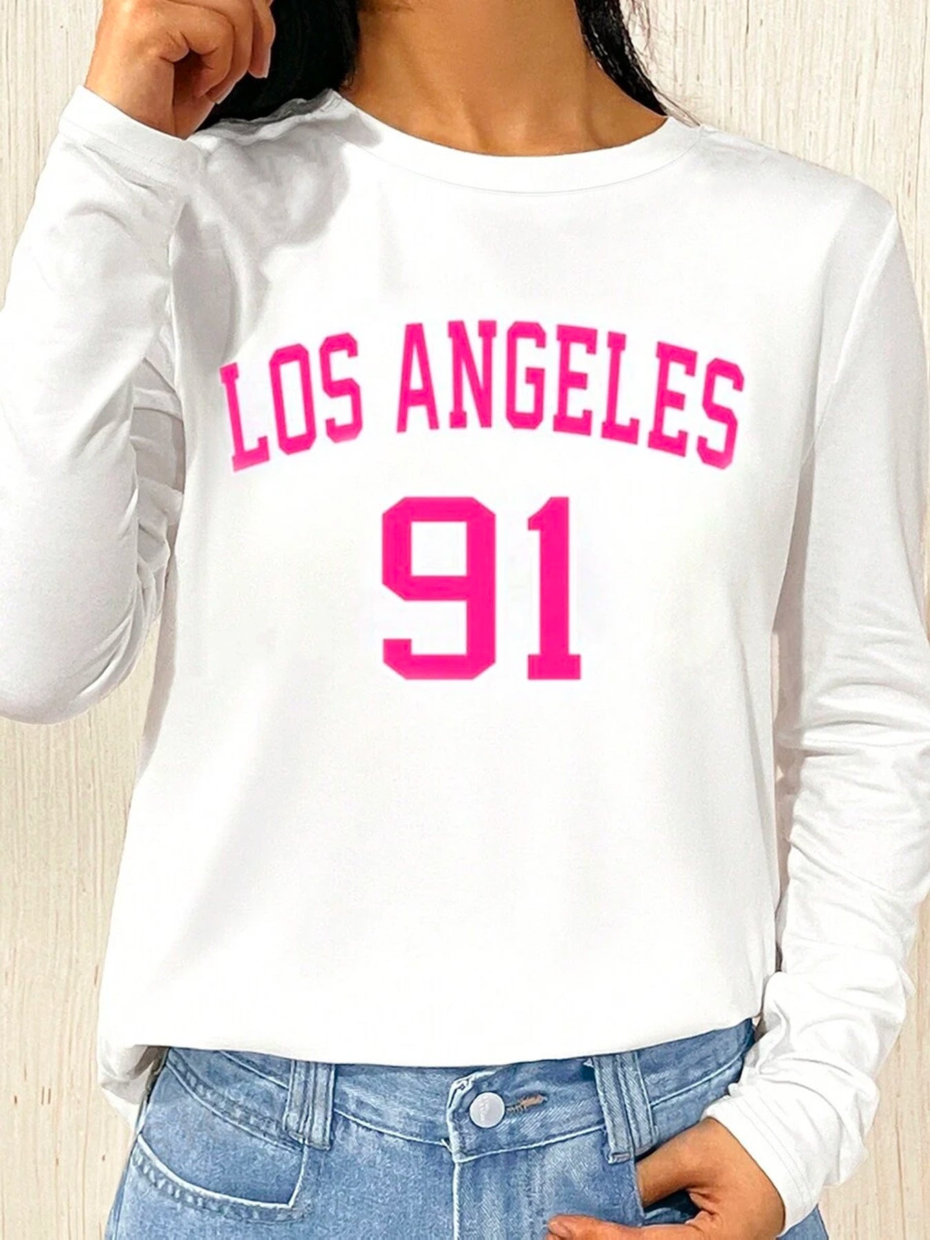 Positioning Printed Pattern Women's Long Sleeved Versatile Round Neck