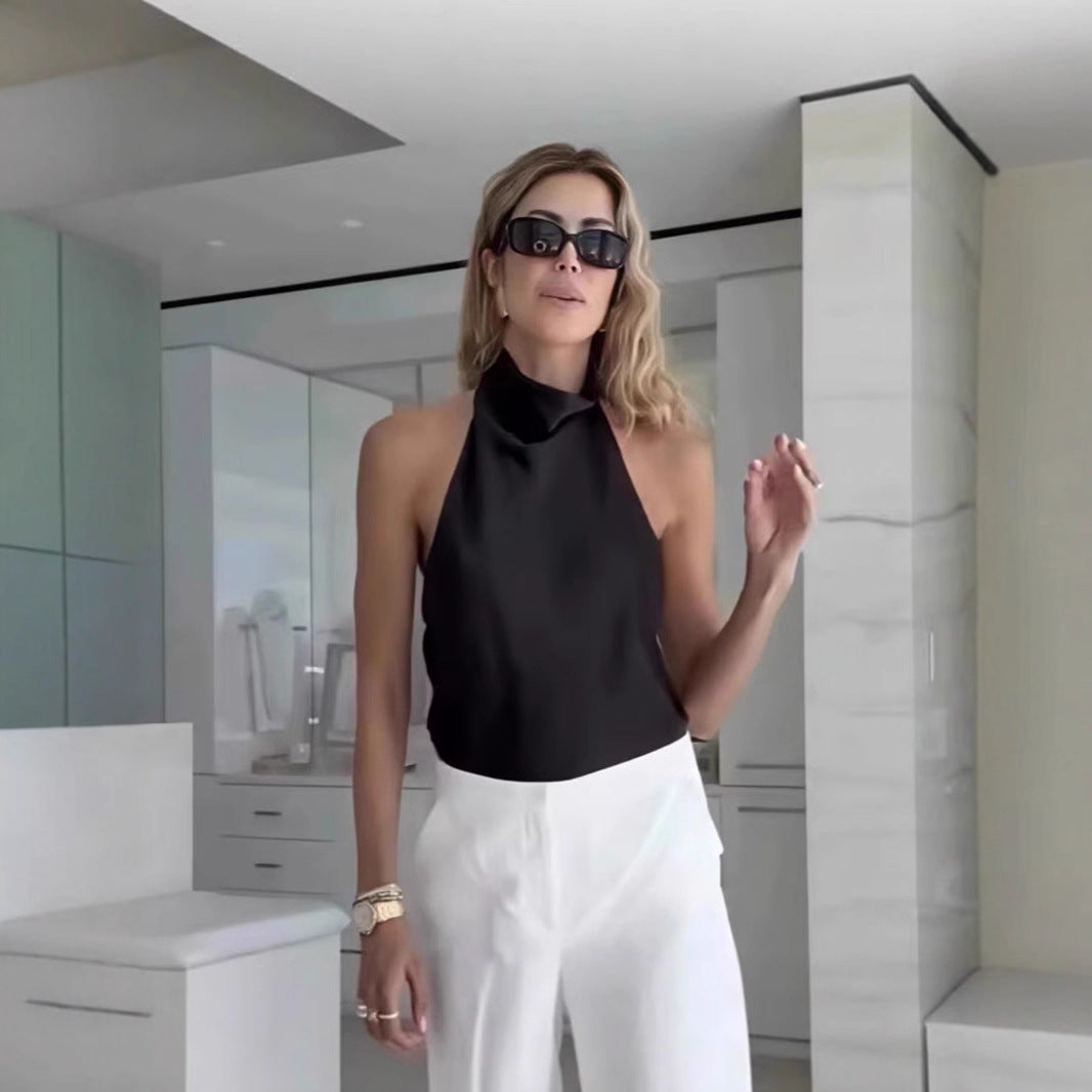 Silk Satin Elegant Halterneck Tank Top