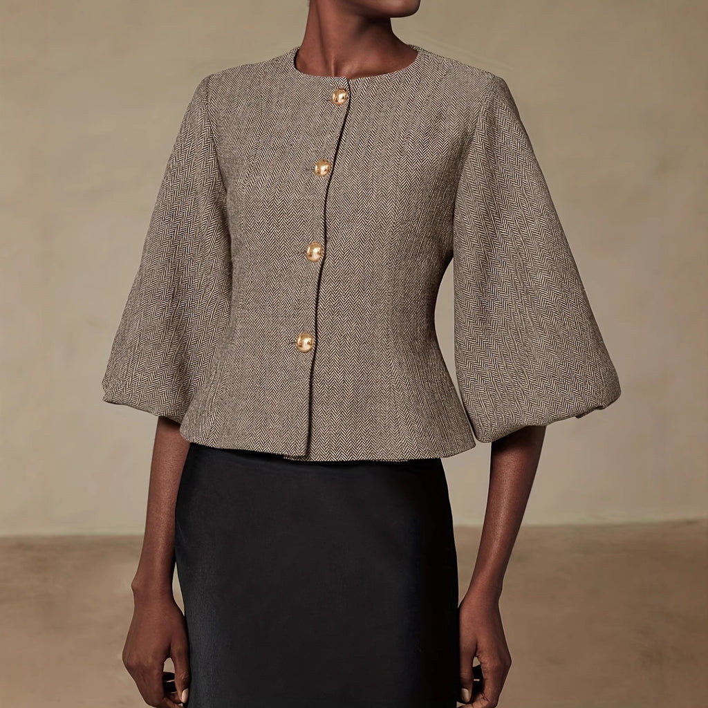 Best-selling Vintage Beige Belted Blazer With Balloon Sleeves