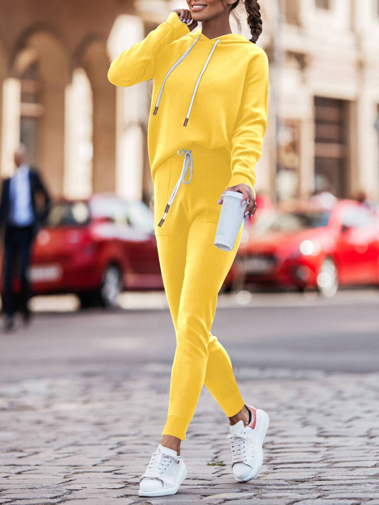 Hoodie With Drawstrings High Waist Trousers Casual Sweatshirt Two-piece Suit