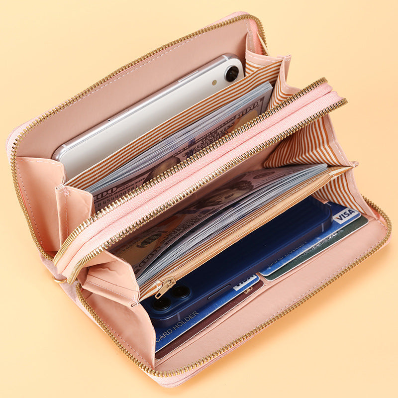 Women's Simple Double Zipper Multiple Card Slots Long Wallet