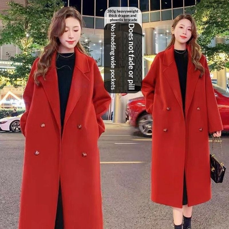 Women's Solid Color Casual Versatile Mid-length Wool Coat