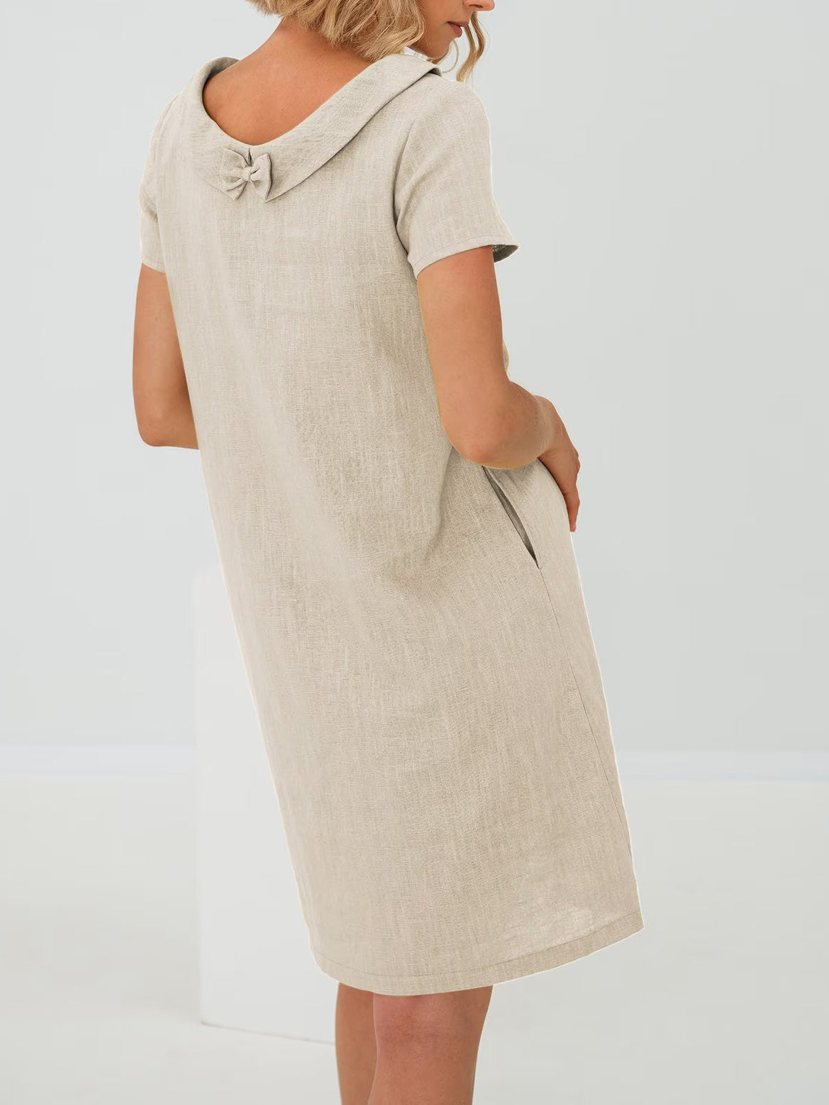 Cotton And Linen Round Neck Short Sleeve Dress