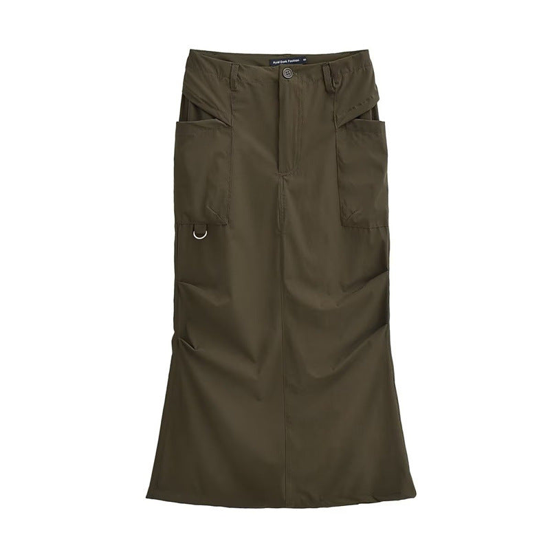 Hong Kong Style Retro Summer Solid Color High Waist Work Clothes Skirt For Women