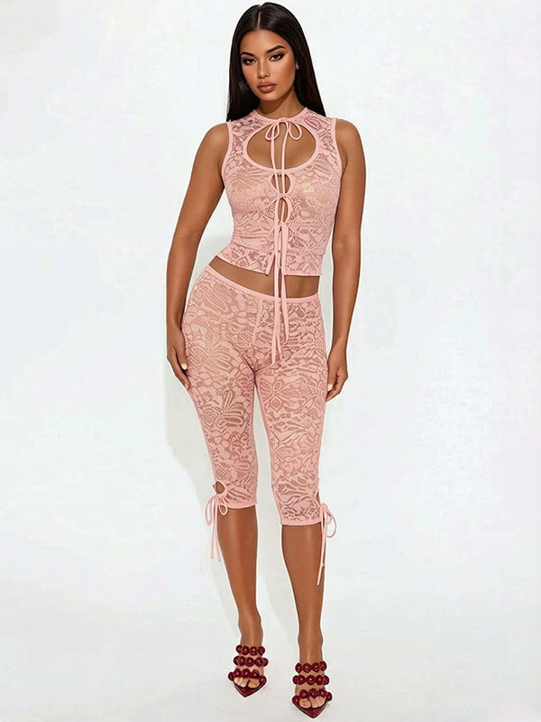 Lace-up Backless Top And Shorts Set