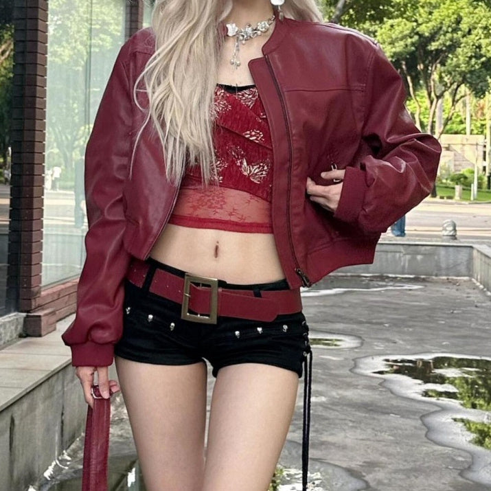 Locomotive Style American Plus Size Retro National Trend Short Leather Jacket Women