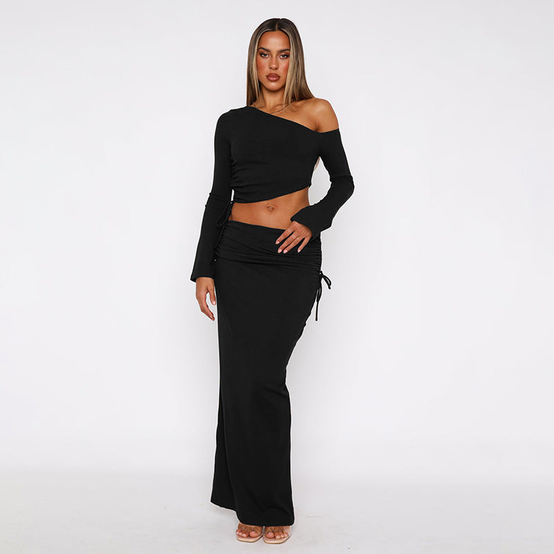 Women's Fashionable Off-shoulder Top And Skirt Two-piece Set