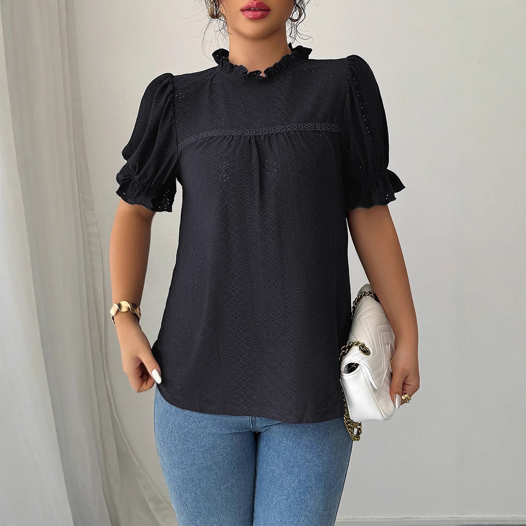 Fashion Style Lace Collar Hollow-out Shirt Women's Clothing