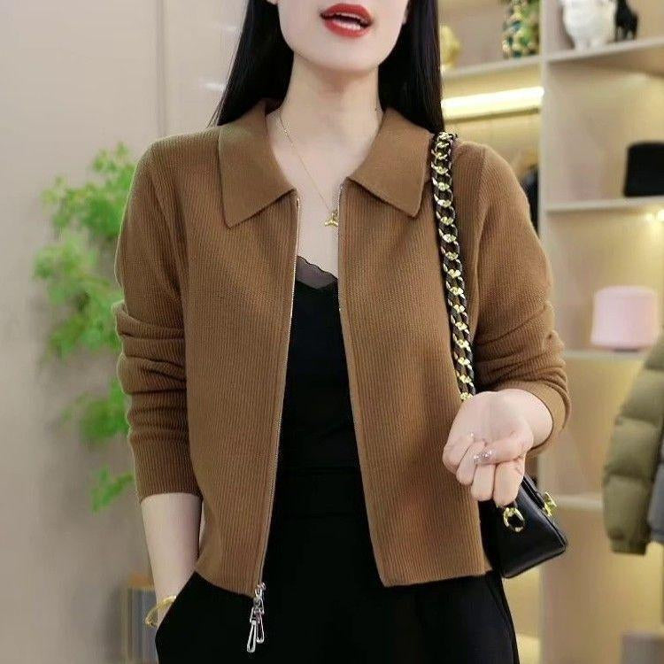 Womens Loose-fitting Short Versatile Zip-up Jacket