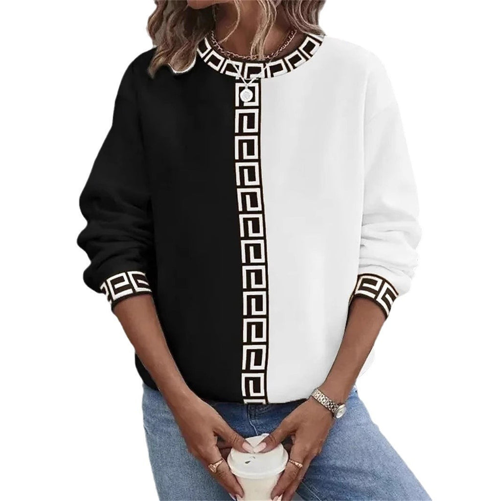 Color-blocked Hoodie Casual Sporty Round-neck Long-sleeve Top