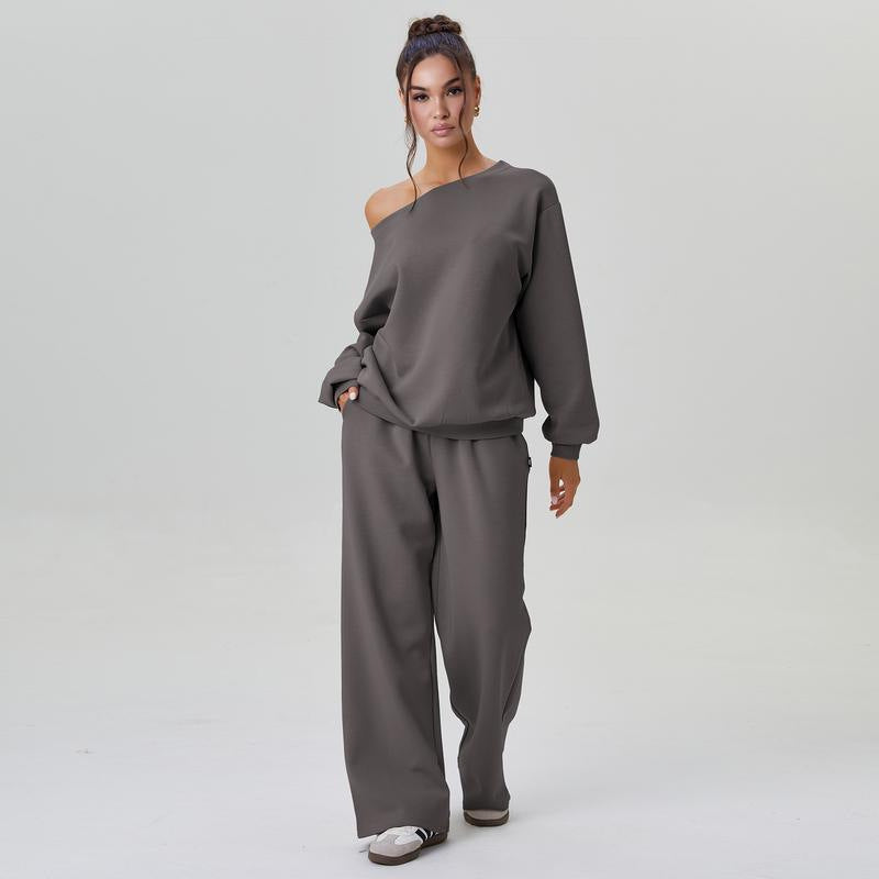 Sporty Casual Two-piece Set With A Trendy Off-shoulder Design