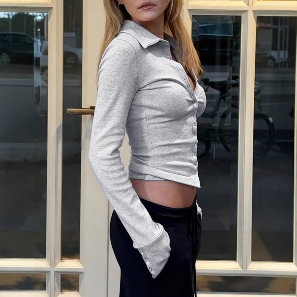 Casual Versatile Slim-fit Sexy Short-sleeve T-shirt With A Polo Collar